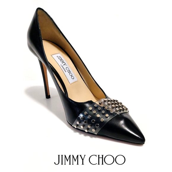 Jimmy Choo Hazel 100 Black Leather Studded EUR US Pumps